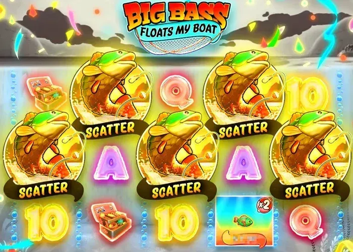 Big Bass Floats My Boat Schermata slot machine Big Bass Floats My Boat con simboli pesce scatter
