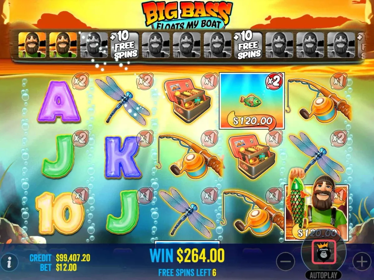 Big Bass Floats My Boat Gioco slot machine Big Bass con pesci e attrezzatura da pesca